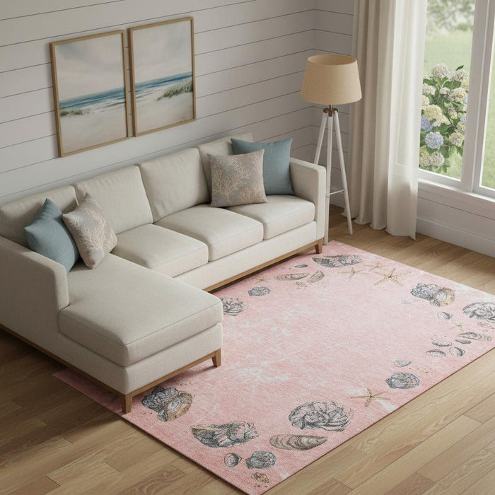 9' X 12' Geometric Washable Area Rug With UV Protection (646060) - Peach / Gray / Ivory
