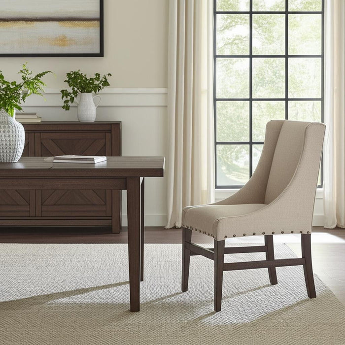 Upholstered Linen Solid Wood Dining Side Chair - Brown