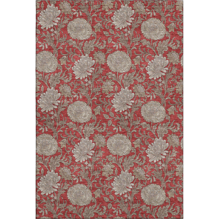 10' X 14' Floral Washable Area Rug With UV Protection (655812) - Red / Beige