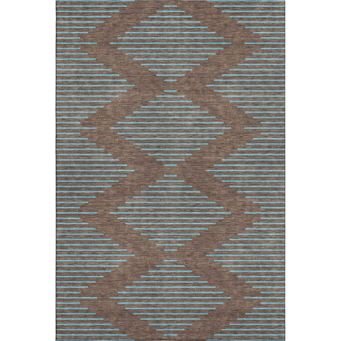 10' X 14' Geometric Washable Area Rug With UV Protection (679804) - Brown / Sky Blue
