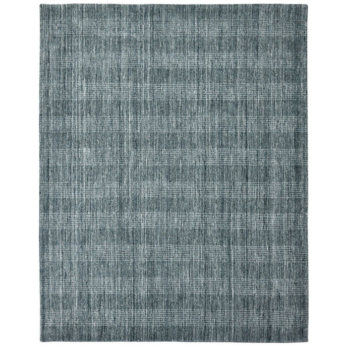 8' X 10' Wool Plaid Hand Woven Area Rug - Blue And Ivory