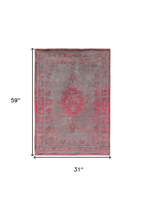 3' x 5' Medallion Non Skid Area Rug - Gray And Pink