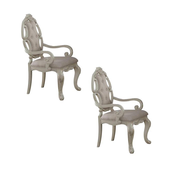 Tufted Fabric Solid Wood Dining Arm Chairs (Set of 2) - Gray
