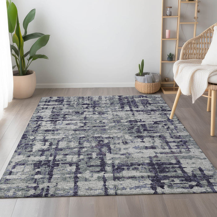 9' X 12' Abstract Washable Area Rug Polyester With UV Protection - Purple / Gray