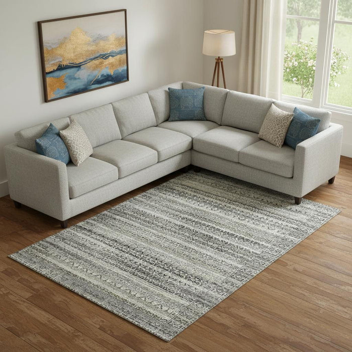 10' X 14' Striped Washable Area Rug With UV Protection (717845) - Pewter / Charcoal