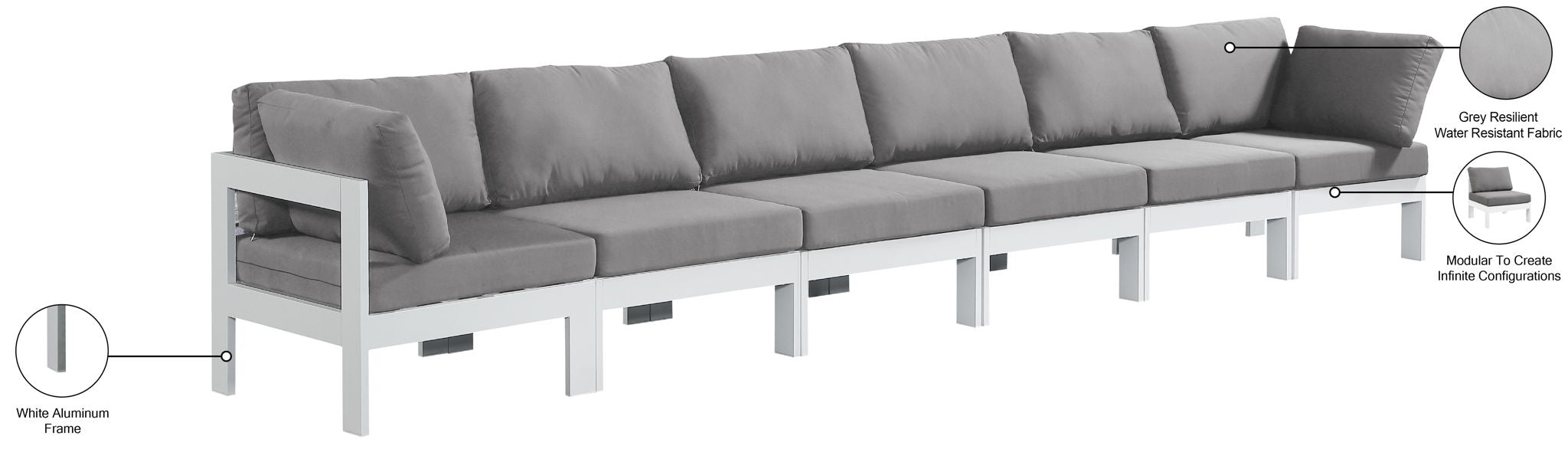 Nizuc - Outdoor Patio 6 Seat Modular Sofa With White Frame