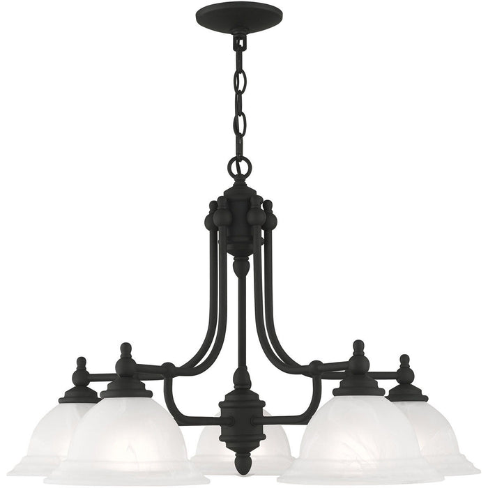 18" Five Light Metal Dimmable Chandelier With Shades - Black
