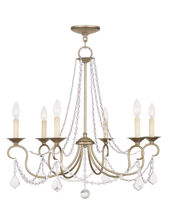 24" Six Light Dimmable Chandelier With Shades - Silver