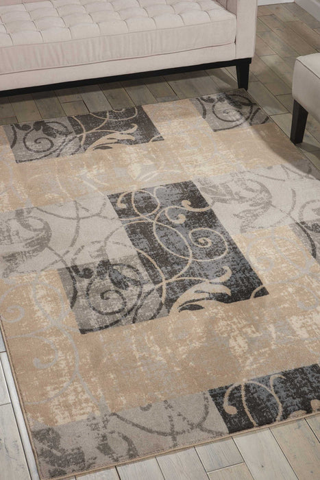8' X 11' Floral Vines Non Skid Area Rug - Tan