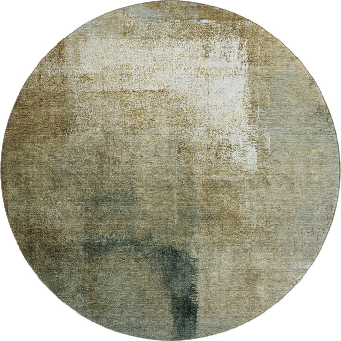 8' Abstract Washable Round Rug With UV Protection - Brown