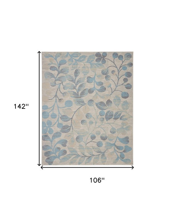 9' X 12' Botanical Leaves Area Rug (551495) - Ivory / Turquoise