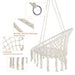 Giga macrame hanging hammock chair with rope swing design, suitable for indoor and outdoor use, featuring woven fabric and sturdy support ropes.