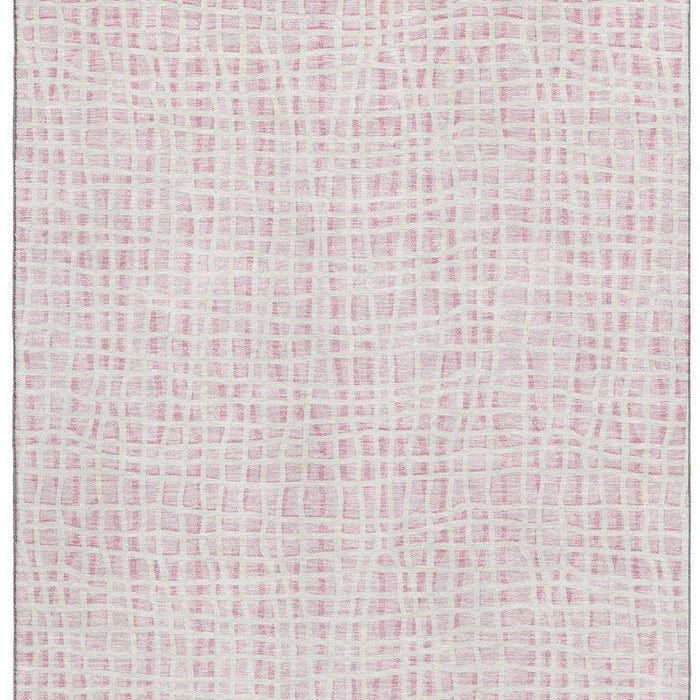 10' X 14' Striped Washable Area Rug With UV Protection - Pink / Ivory