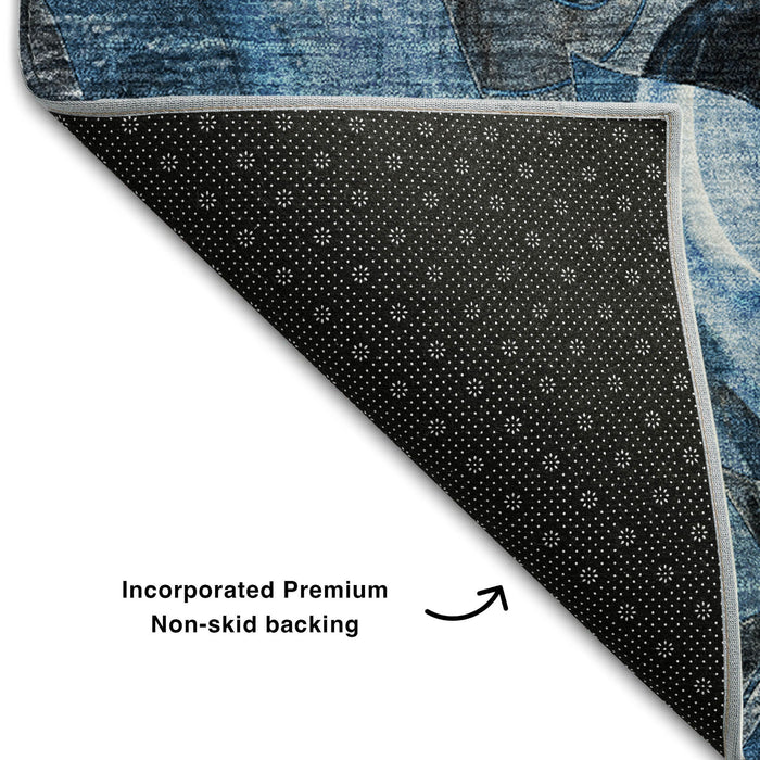 10' X 14' Abstract Distressed Washable Area Rug With UV Protection (648970) - Blue / Ivory / Gray