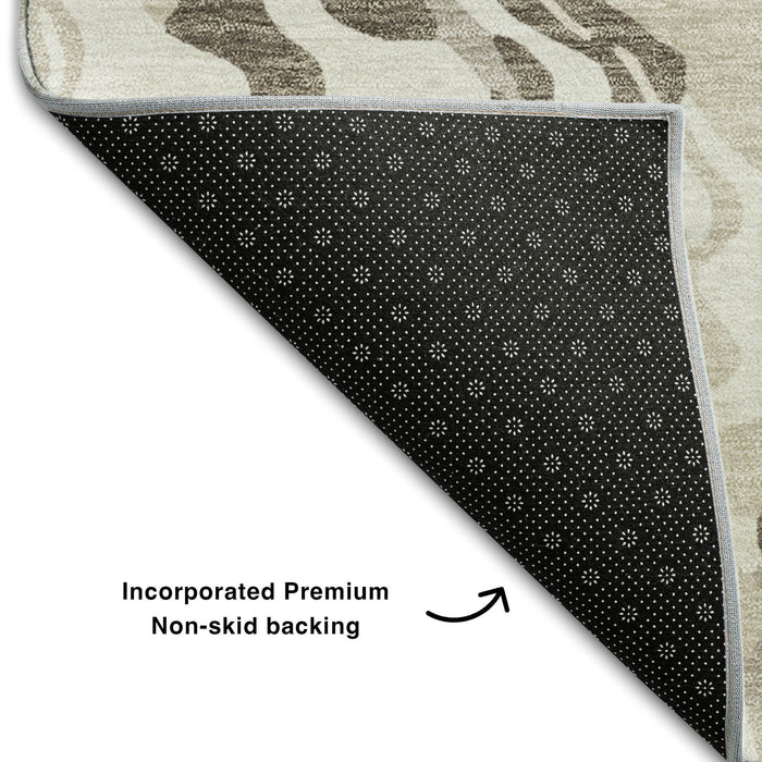 10' X 14' Abstract Washable Area Rug With UV Protection (681455) - Gray / Silver / Ivory