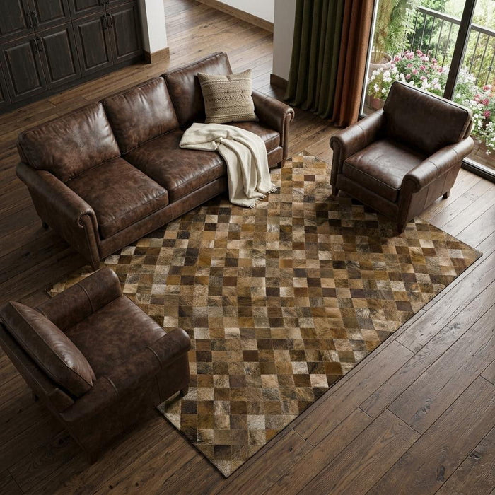 10' X 14' Cowhide Print Washable Area Rug With UV Protection (644658) - Beige / Brown / Coffee