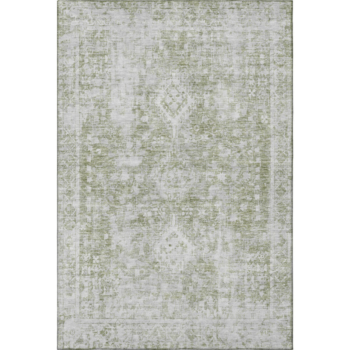 10' X 14' Oriental Washable Area Rug With UV Protection (691980) - Artichoke Green / Ivory