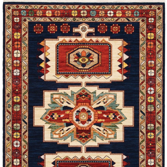 7' x 10' Machine Woven Medallions Indoor Area Rug - Blue Red