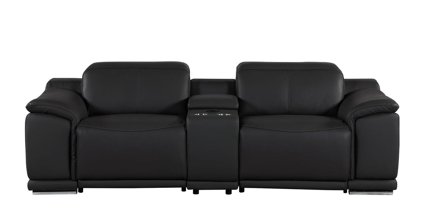 Italian Leather Power Reclining Loveseat With Storage (720570) - Black / Silver