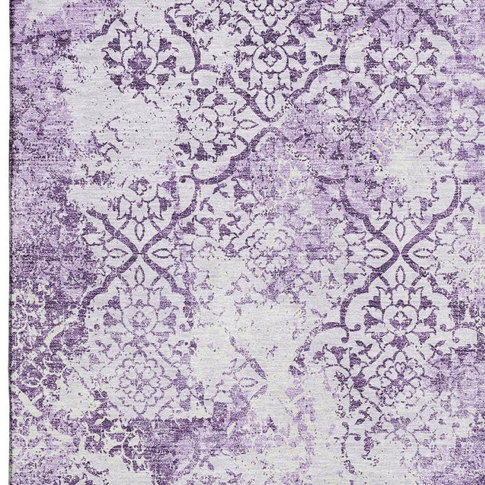 10' X 14' Abstract Washable Area Rug With UV Protection - Lavender And Ivory