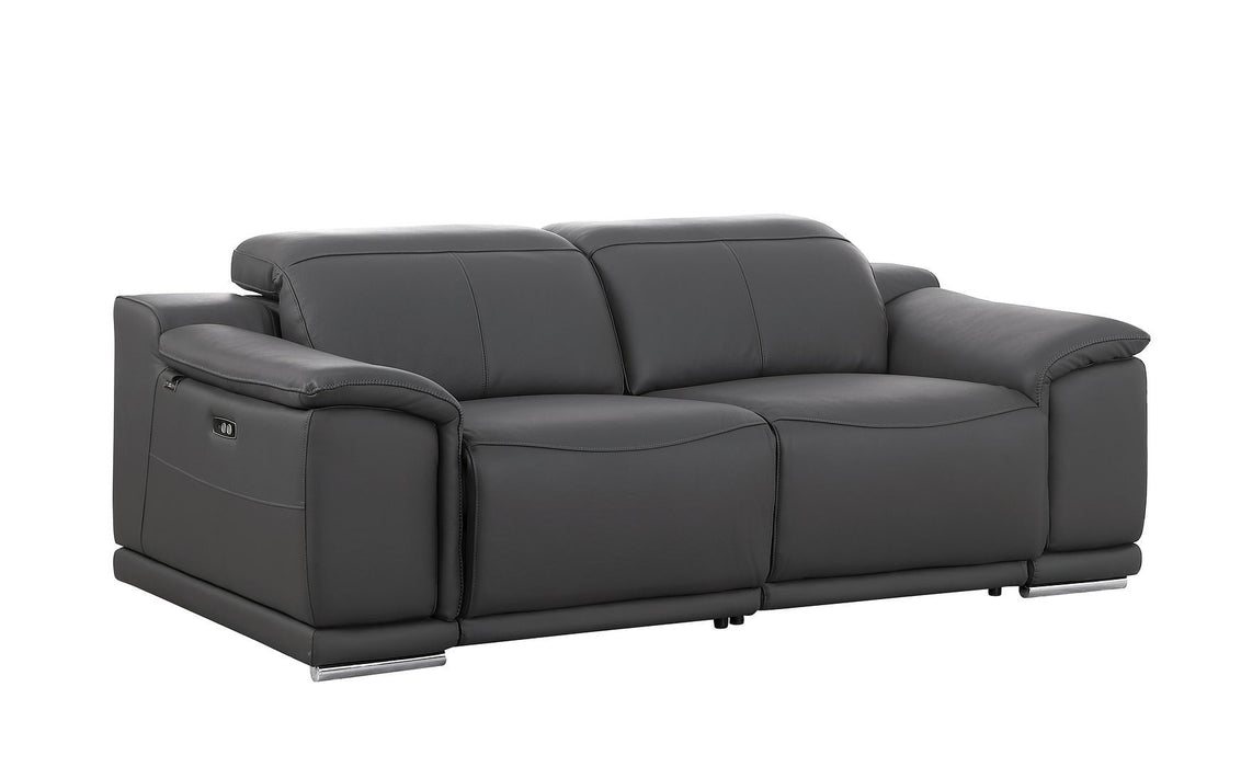 Italian Leather Power Reclining Loveseat (720517) - Dark Gray / Silver