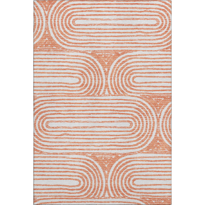 9' X 12' Geometric Washable Area Rug With UV Protection (648261) - Salmon / Ivory