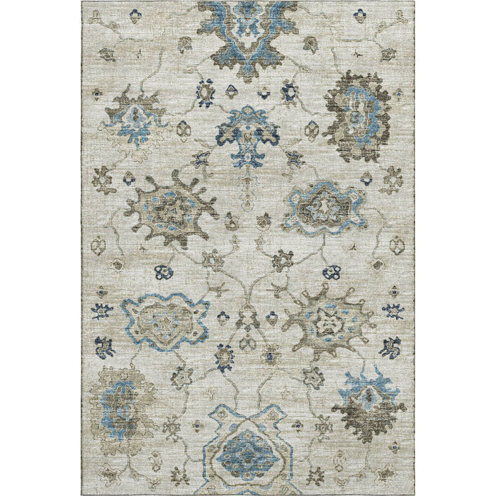 9' X 12' Floral Medallion Distressed Washable Area Rug With UV Protection (644609) - Blue / Ivory / Gray