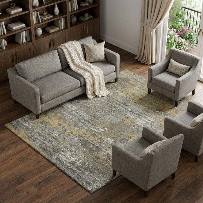 10' X 14' Abstract Washable Area Rug With UV Protection (693432) - Gold / Gray / Silver
