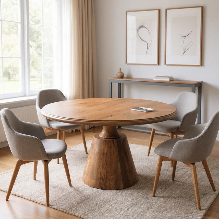 48" Wood Pedestal Base Round Top Dining Table - Natural