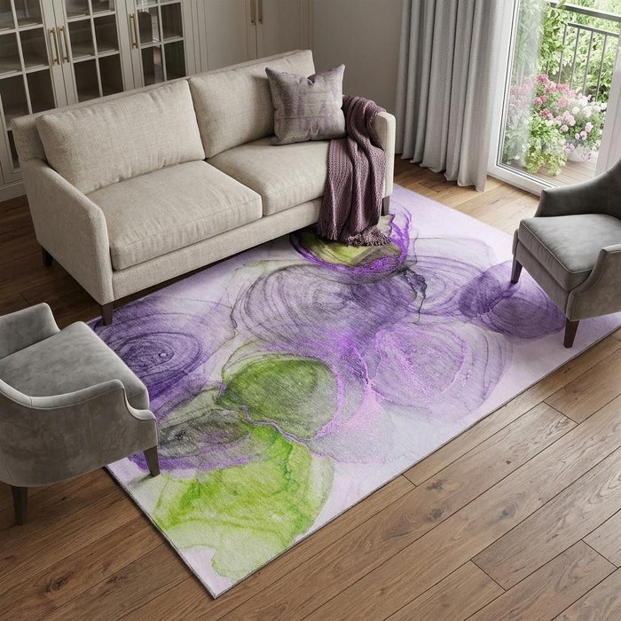 10' X 14' Abstract Washable Area Rug With UV Protection (647050) - Purple / Green / Ivory