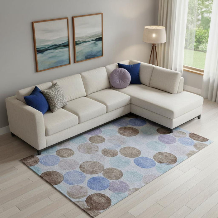 10' X 14' Geometric Washable Area Rug With UV Protection (707419) - Sky Blue / Lavender / Taupe