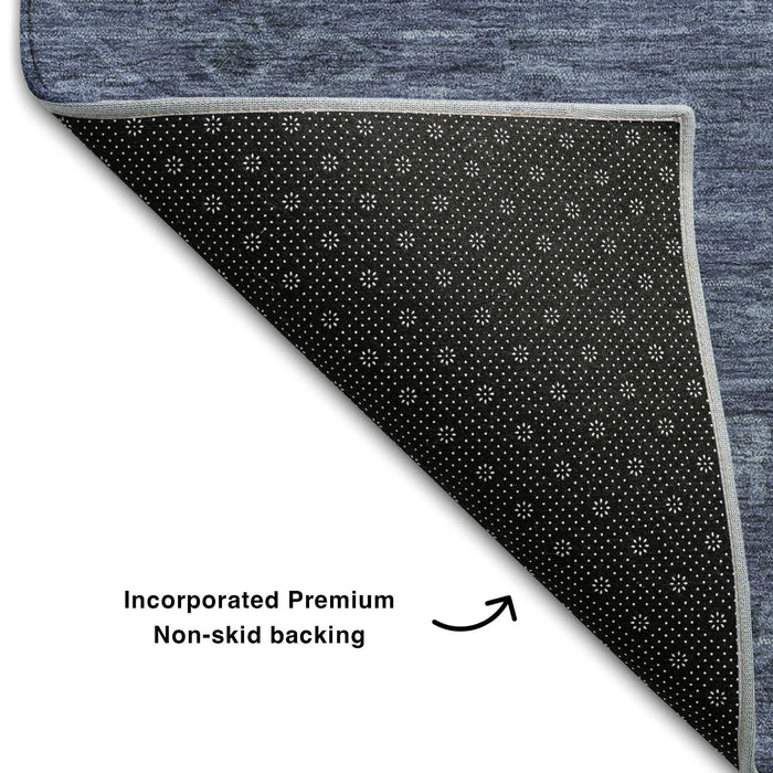 10' X 14' Medallion Washable Area Rug With UV Protection (684624) - Navy Blue / Gray