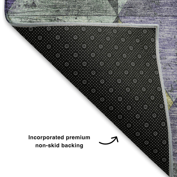 10' X 14' Geometric Washable Area Rug With UV Protection (699076) - Eggplant / Gold / Ivory