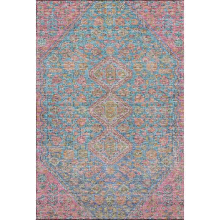 10' X 14' Geometric Washable Area Rug With UV Protection (705185) - Sky Blue / Teal / Blush