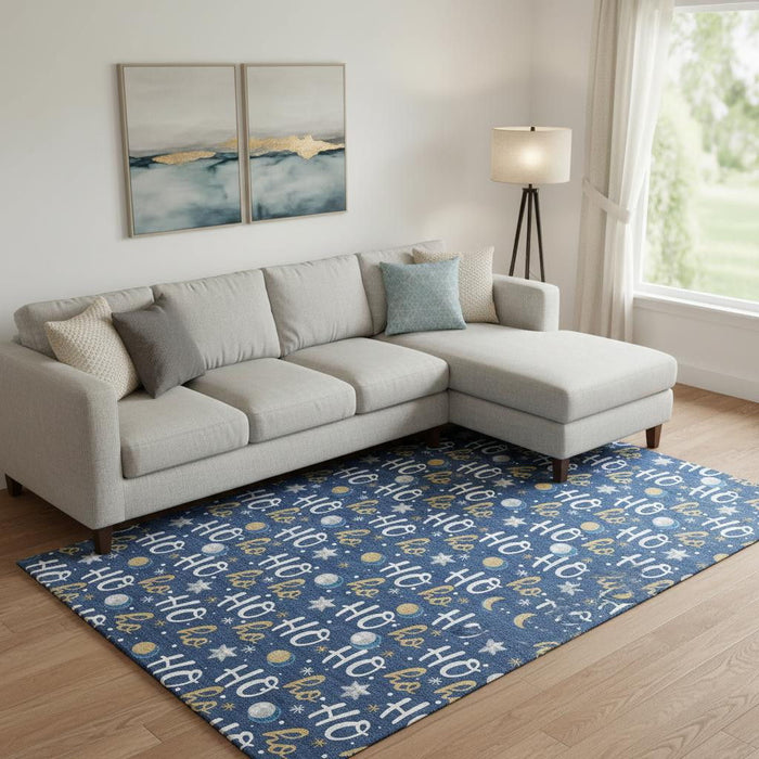 10' X 14' Polka Dot Washable Area Rug With UV Protection (701659) - Navy Blue / White / Gold