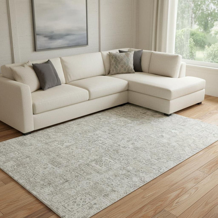 8' X 10' Floral Washable Area Rug With UV Protection (651224) - Taupe / Ivory