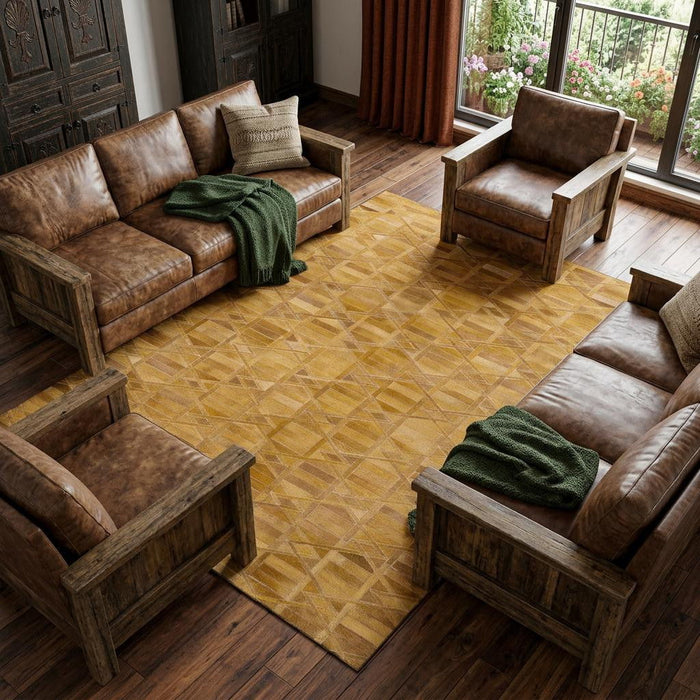 10' X 14' Geometric Washable Area Rug With UV Protection (644676) - Brown / Beige / Gold