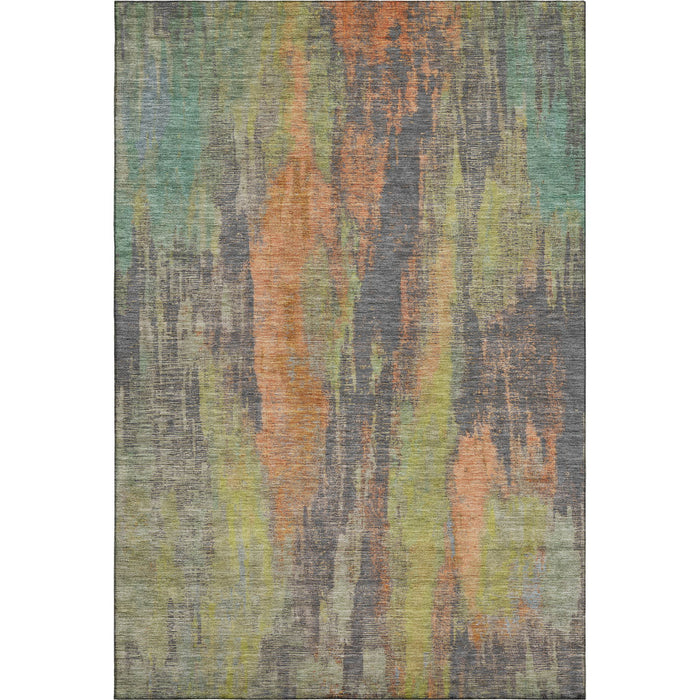 10' X 14' Abstract Washable Area Rug With UV Protection (696002) - Orange / Teal / Gold