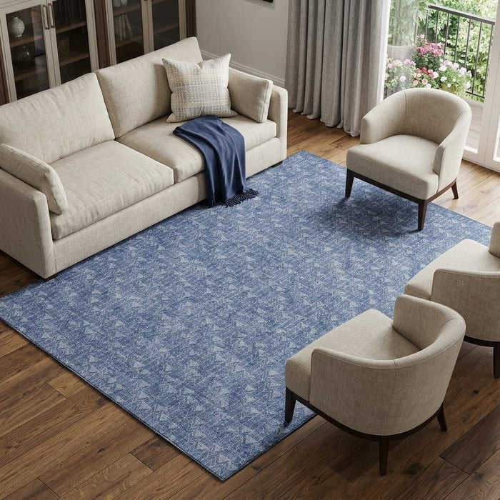 10' X 14' Geometric Washable Area Rug With UV Protection (647104) - Navy Blue / Ivory