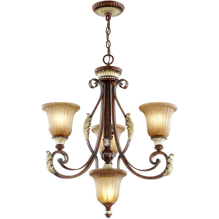 28" Four Light Metal Dimmable Chandelier With Shades - Bronze