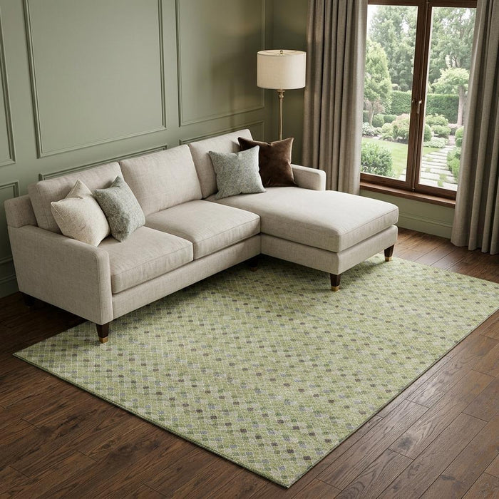 10' X 14' Striped Washable Area Rug With UV Protection (693510) - Artichoke Green / Gray / Silver