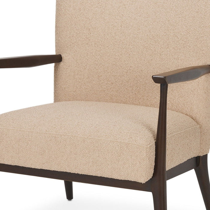 Boucle Solid Wood Wingback Chair - Beige / Dark Brown
