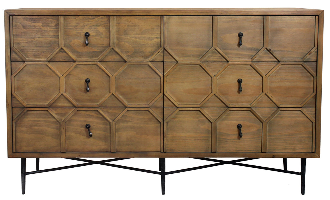 60" Solid Wood Six Drawer Double Dresser - Natural