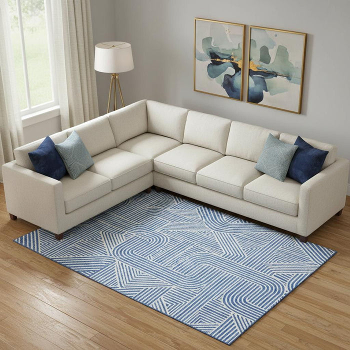 10' X 14' Abstract Geometric Washable Area Rug With UV Protection (672893) - Blue / Ivory