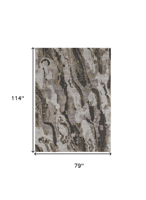 7' x 10' Abstract Power Loom Distressed Area Rug - Brown And Ivory