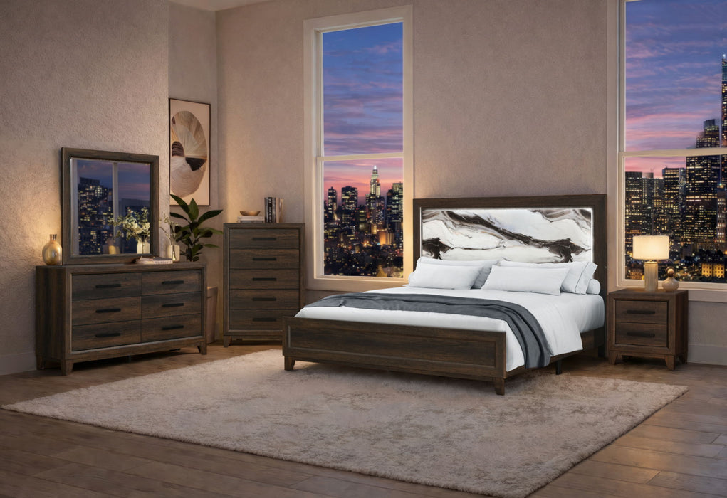 Harmony - King Bed With LED - Dark Brown