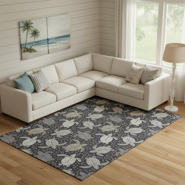 10' X 14' Geometric Washable Area Rug With UV Protection (646169) - Midnight / Ivory / Gray