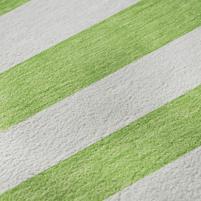 10' X 14' Striped Washable Area Rug With UV Protection (647608) - Lime Green / Ivory
