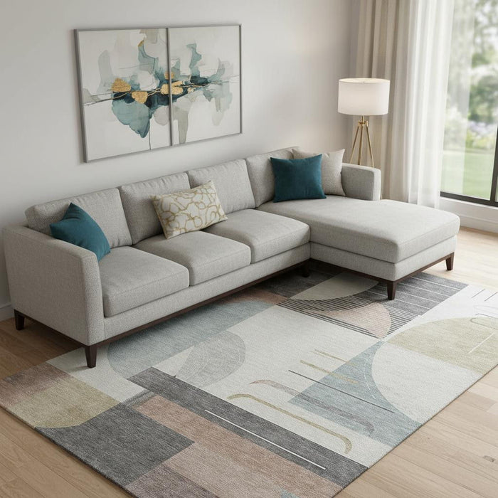 10' X 14' Geometric Washable Area Rug With UV Protection (697428) - Rust / Ivory / Gray