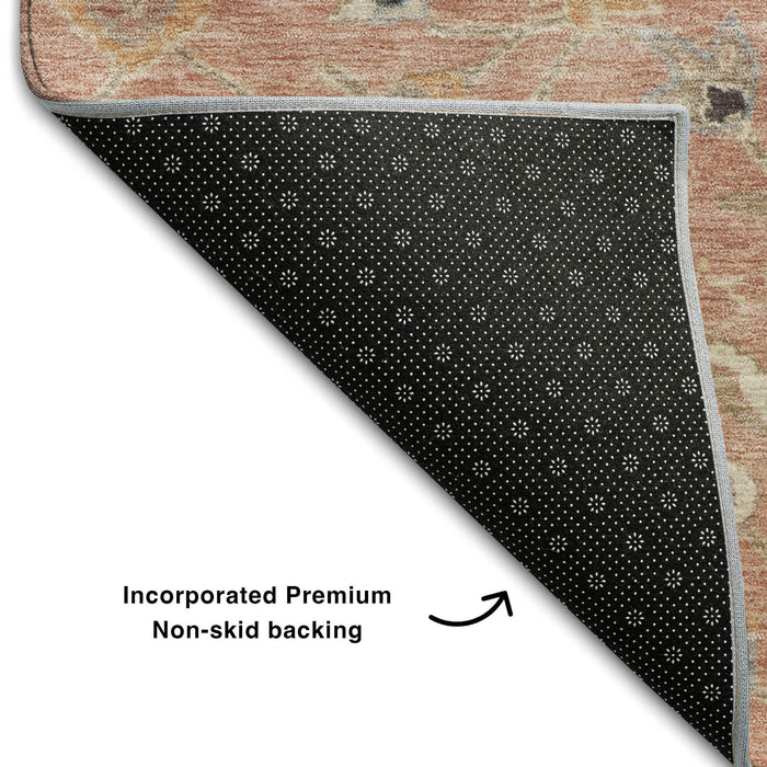 10' X 14' Floral Washable Area Rug With UV Protection (686138) - Pink / Denim Blue / Silver